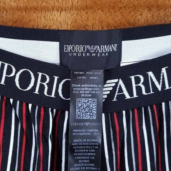 EMPORIO ARMANI Sleepwear Mens Medium Black Stripe Pajama PJs Set Cotton $155 - Picture 6 of 10